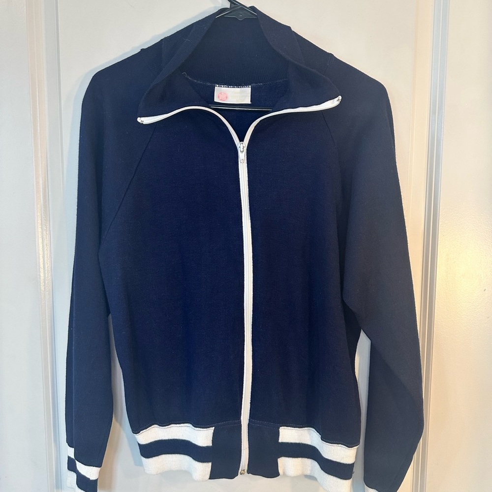 Vintage 70/80’s Kings Road Sears Varsity Blue & White Full Zip Sweater, Medium